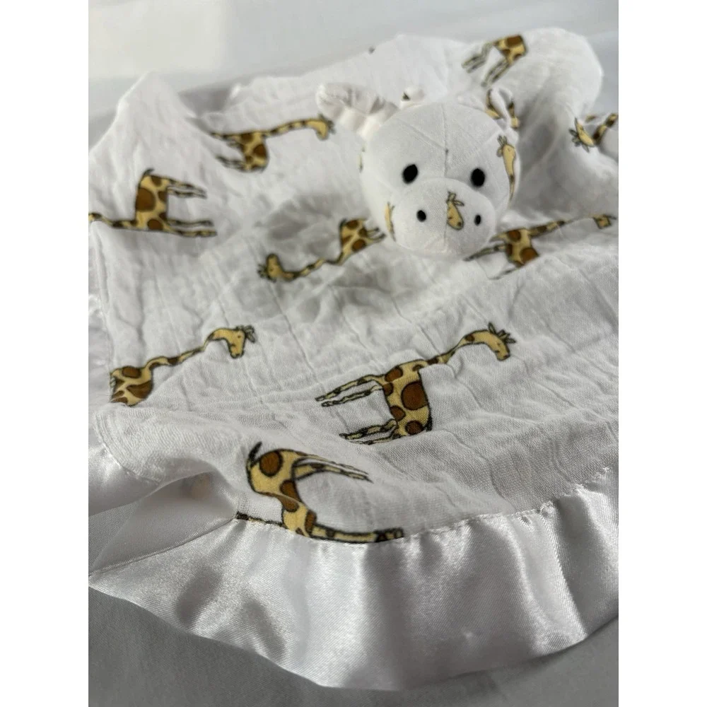 Aden + Anais Lovey Baby Security Blanket Giraffe White Satin Trim Muslin 16.5